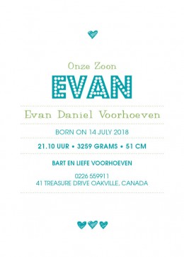 Geboortekaartje Evan
