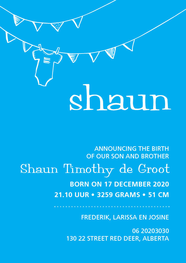 Exclusief geboortekaartje Shaun